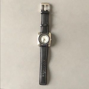 Black and silver watch faux leather